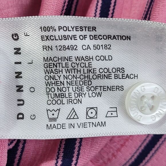 Dunning Golf Polo Shirt Mens Size M Pink Stripped Short Sleeve Performance - Picture 13 of 15